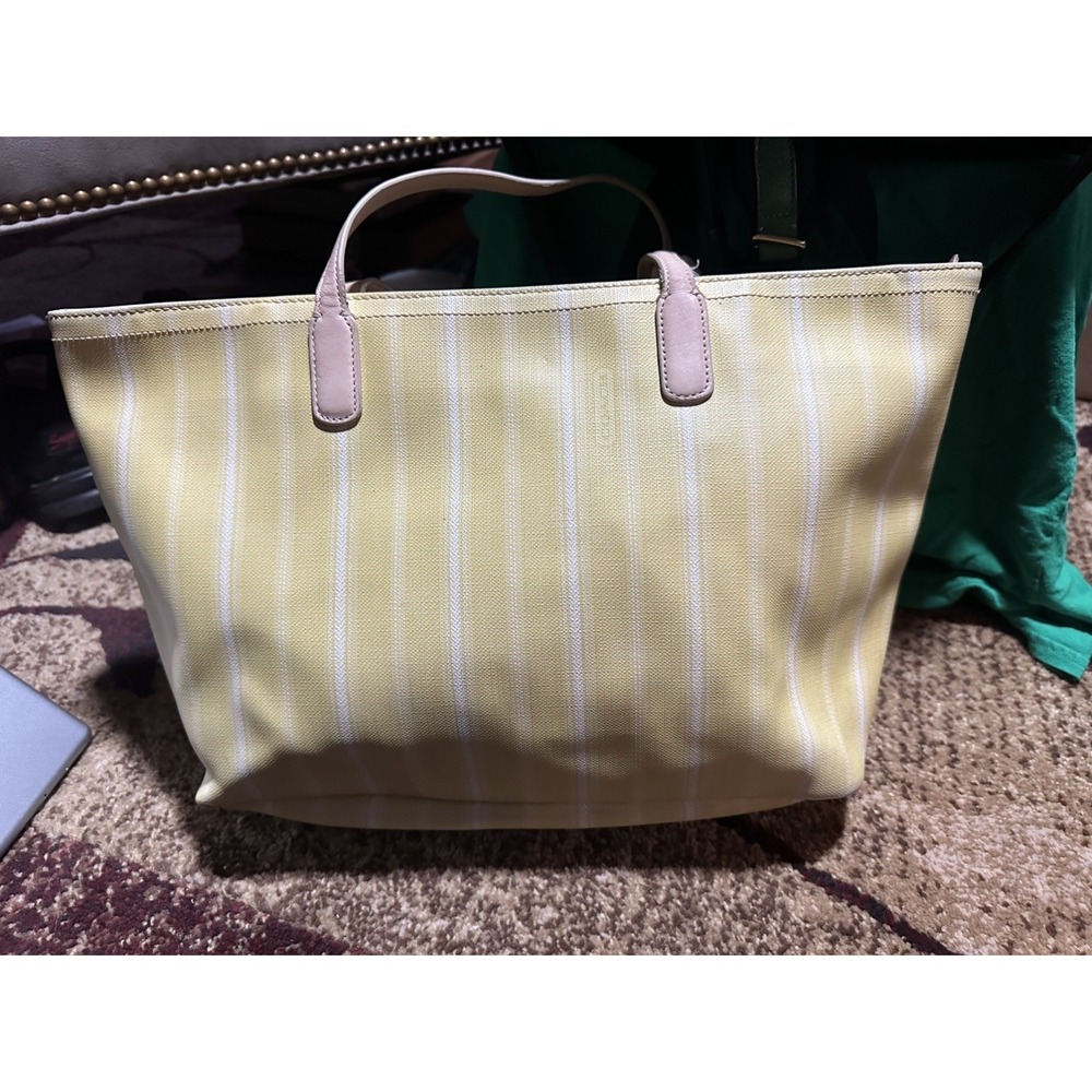 COACH Legacy Weekend Ticking Yellow Stripes PVC Large Shoulder Tote Bag #23108